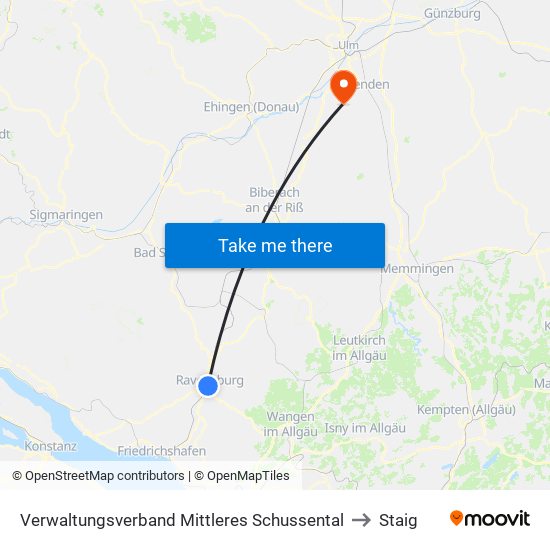 Verwaltungsverband Mittleres Schussental to Staig map