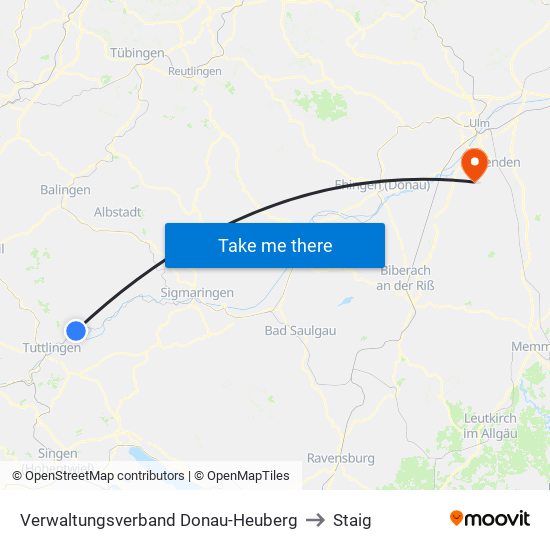 Verwaltungsverband Donau-Heuberg to Staig map