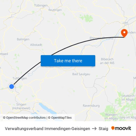 Verwaltungsverband Immendingen-Geisingen to Staig map