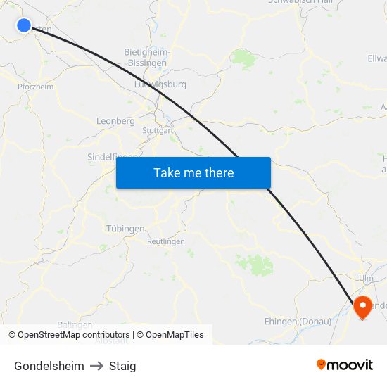 Gondelsheim to Staig map