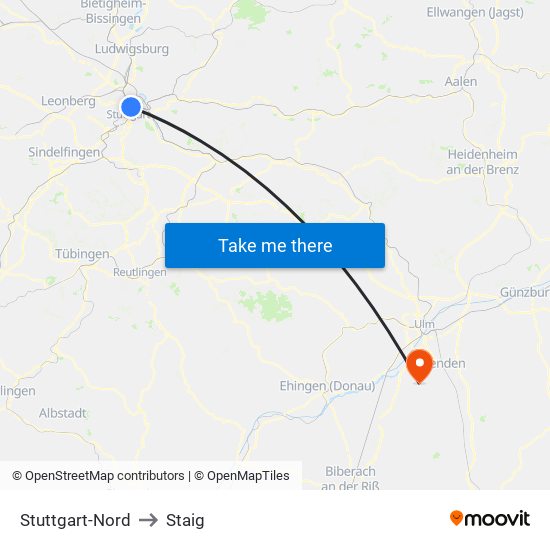 Stuttgart-Nord to Staig map