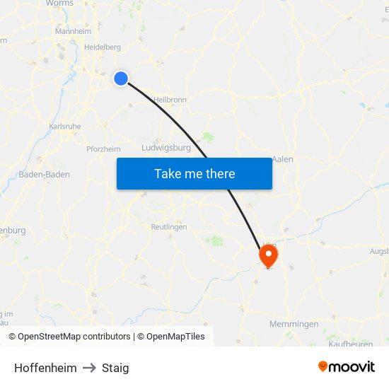 Hoffenheim to Staig map