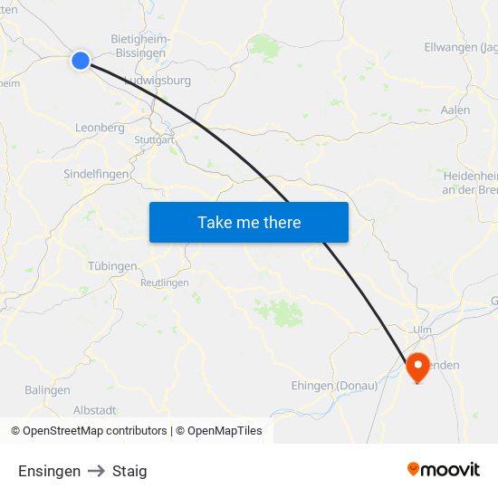 Ensingen to Staig map