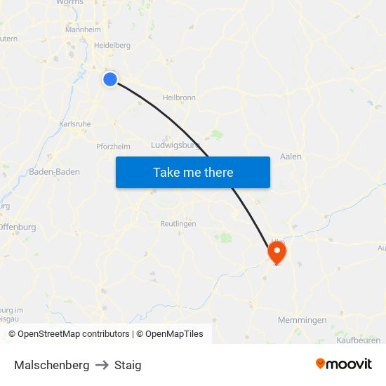 Malschenberg to Staig map
