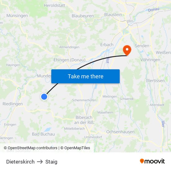 Dieterskirch to Staig map