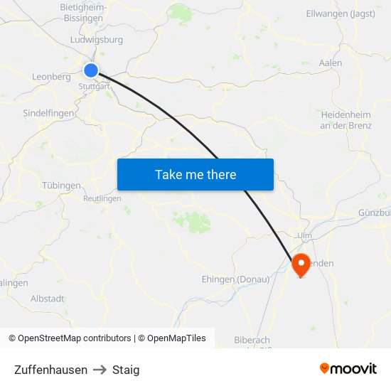 Zuffenhausen to Staig map