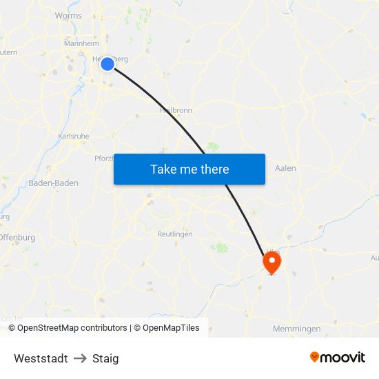 Weststadt to Staig map