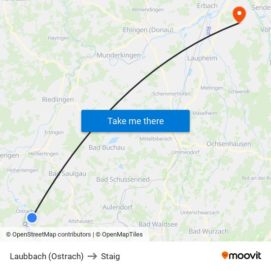 Laubbach (Ostrach) to Staig map