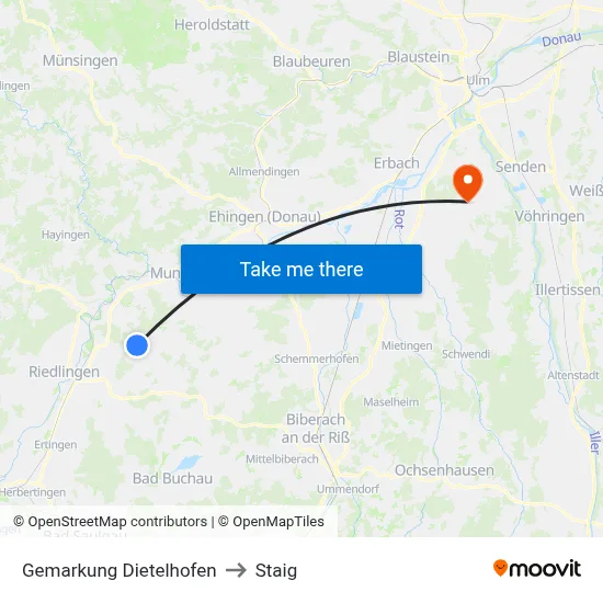 Gemarkung Dietelhofen to Staig map