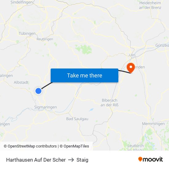 Harthausen Auf Der Scher to Staig map