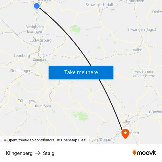 Klingenberg to Staig map