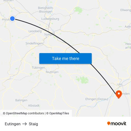 Eutingen to Staig map