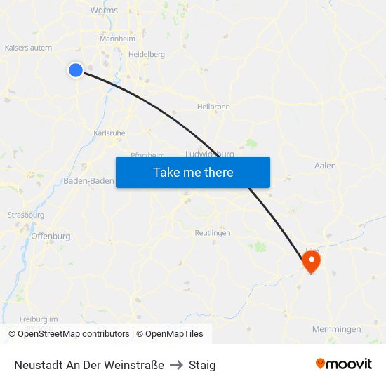 Neustadt An Der Weinstraße to Staig map