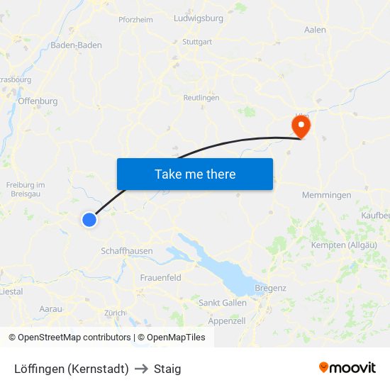 Löffingen (Kernstadt) to Staig map