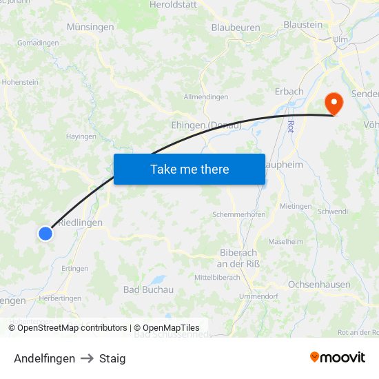 Andelfingen to Staig map