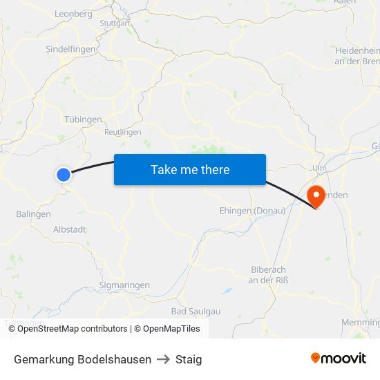 Gemarkung Bodelshausen to Staig map