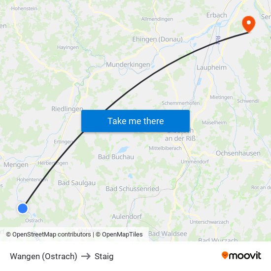 Wangen (Ostrach) to Staig map