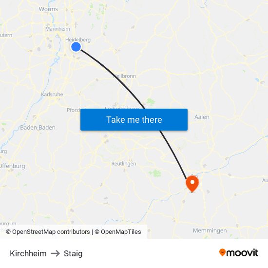 Kirchheim to Staig map