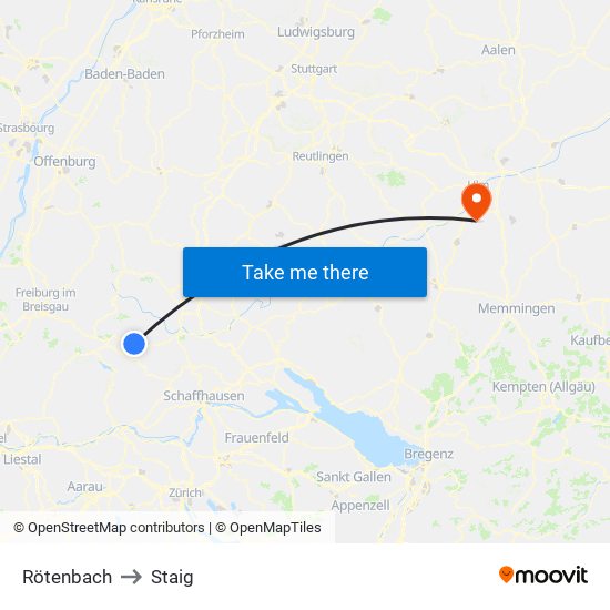 Rötenbach to Staig map