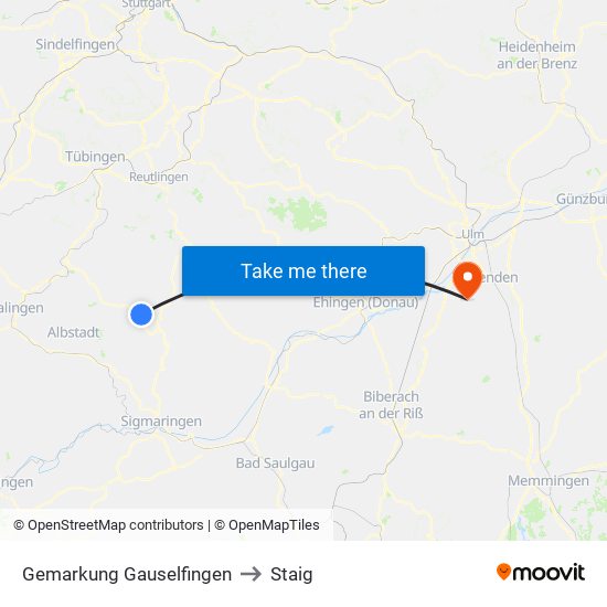 Gemarkung Gauselfingen to Staig map