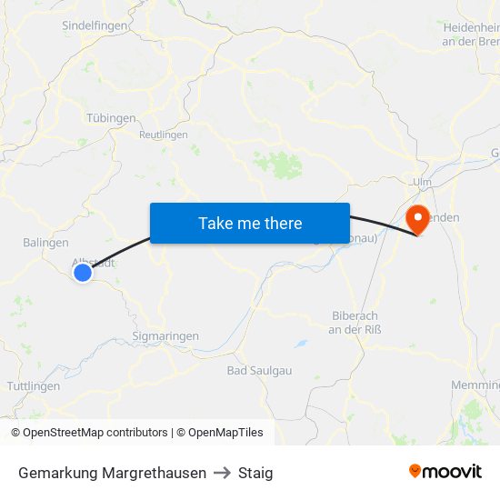 Gemarkung Margrethausen to Staig map