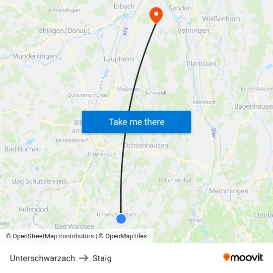 Unterschwarzach to Staig map