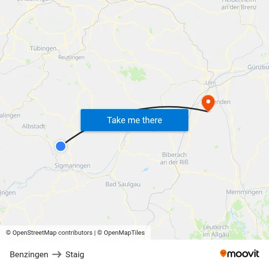 Benzingen to Staig map