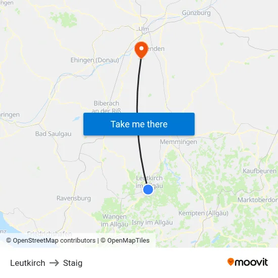 Leutkirch to Staig map