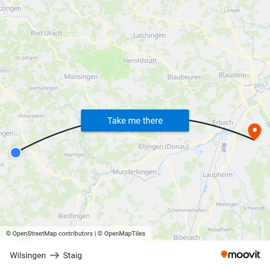 Wilsingen to Staig map