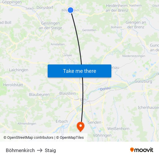 Böhmenkirch to Staig map