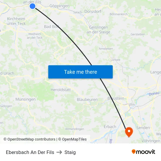 Ebersbach An Der Fils to Staig map