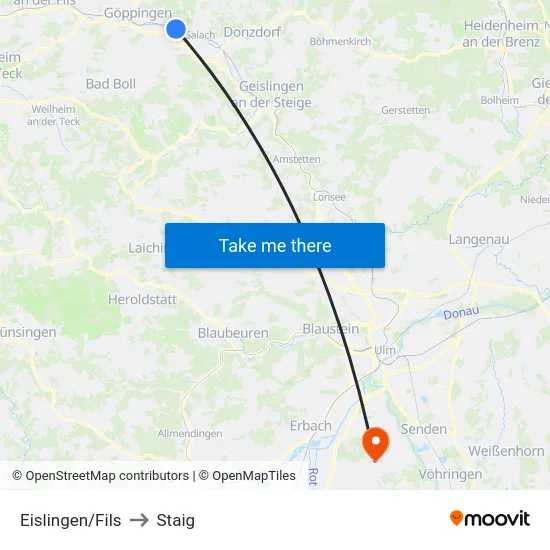 Eislingen/Fils to Staig map