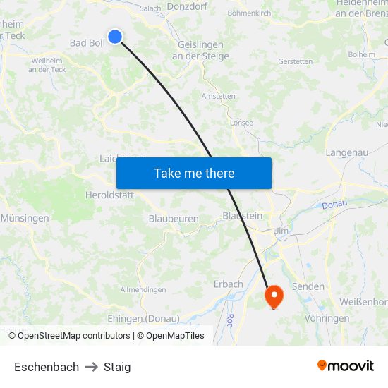 Eschenbach to Staig map
