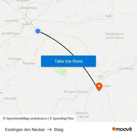 Esslingen Am Neckar to Staig map