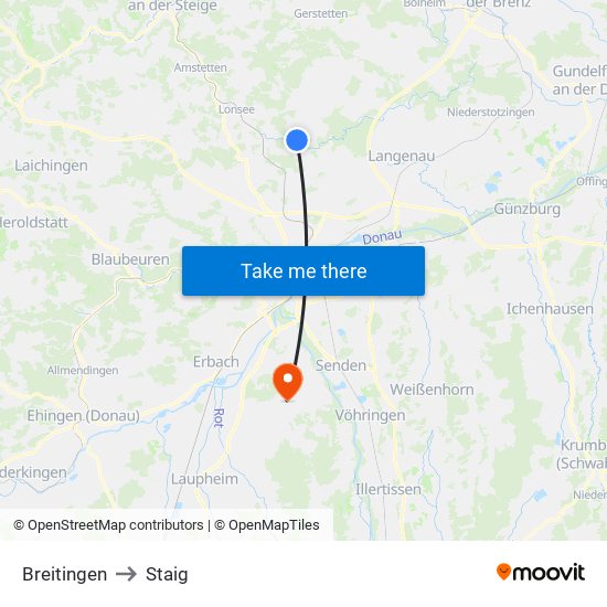 Breitingen to Staig map