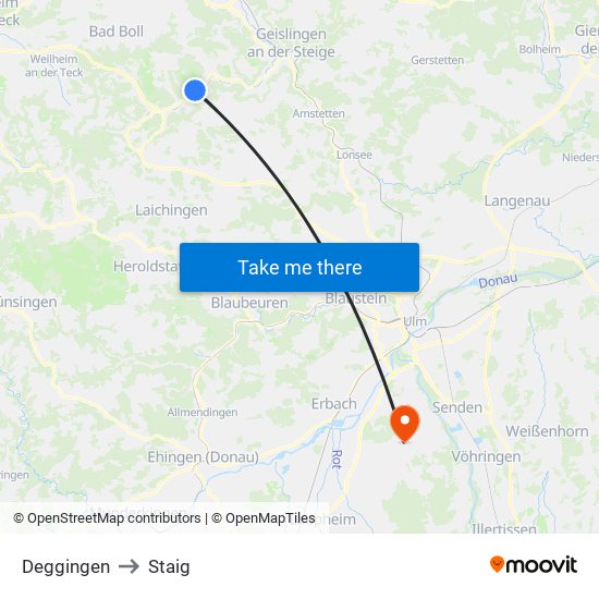 Deggingen to Staig map