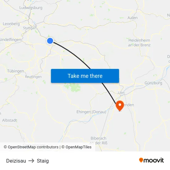 Deizisau to Staig map