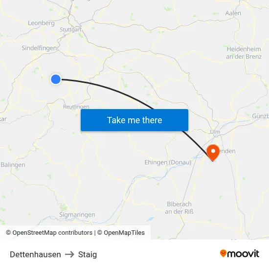 Dettenhausen to Staig map