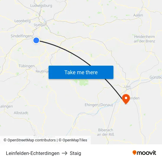 Leinfelden-Echterdingen to Staig map