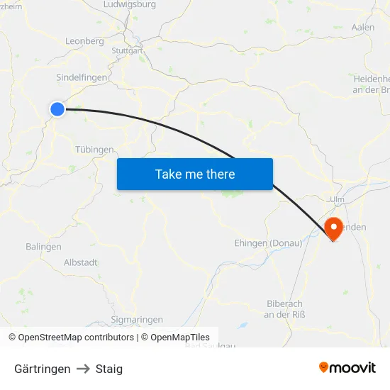 Gärtringen to Staig map