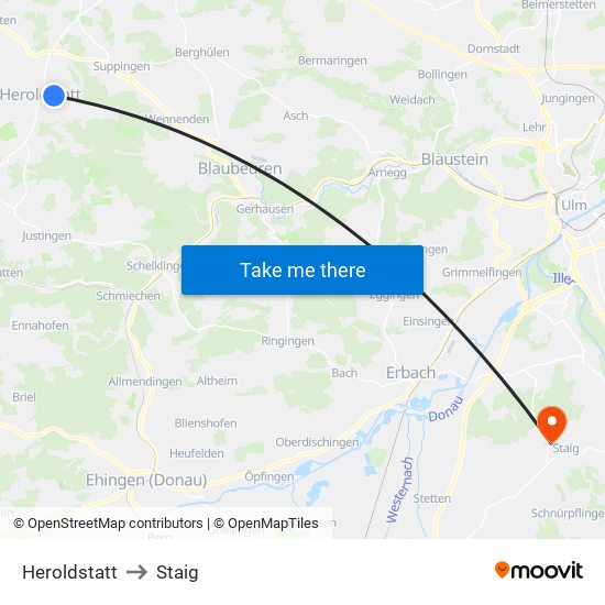 Heroldstatt to Staig map