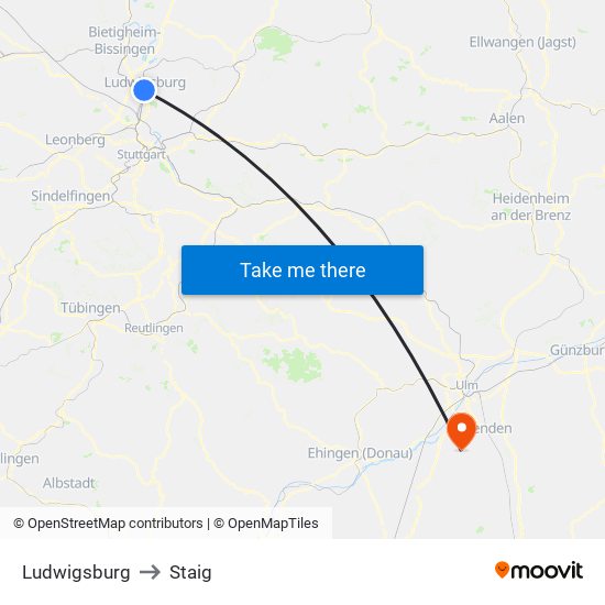 Ludwigsburg to Staig map