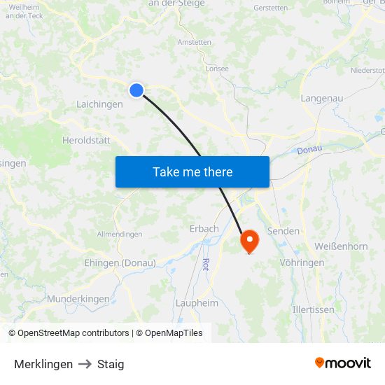 Merklingen to Staig map