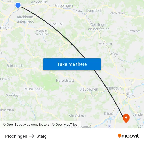 Plochingen to Staig map