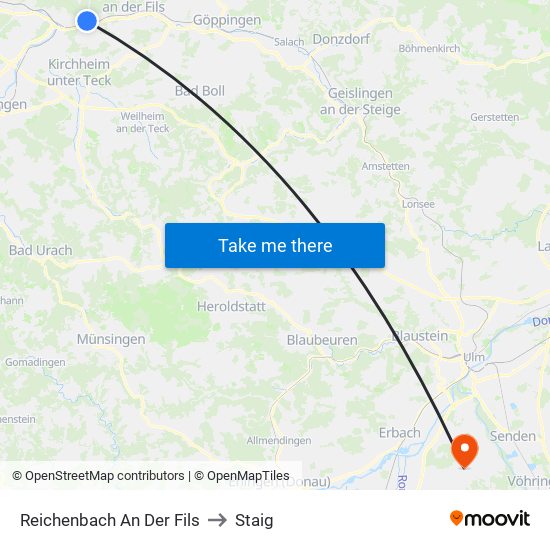 Reichenbach An Der Fils to Staig map