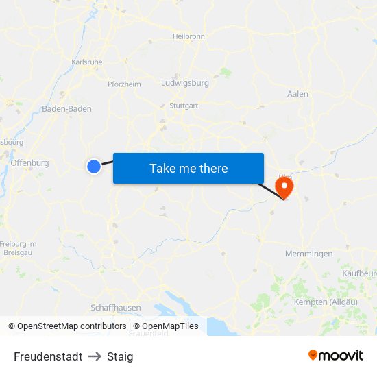 Freudenstadt to Staig map