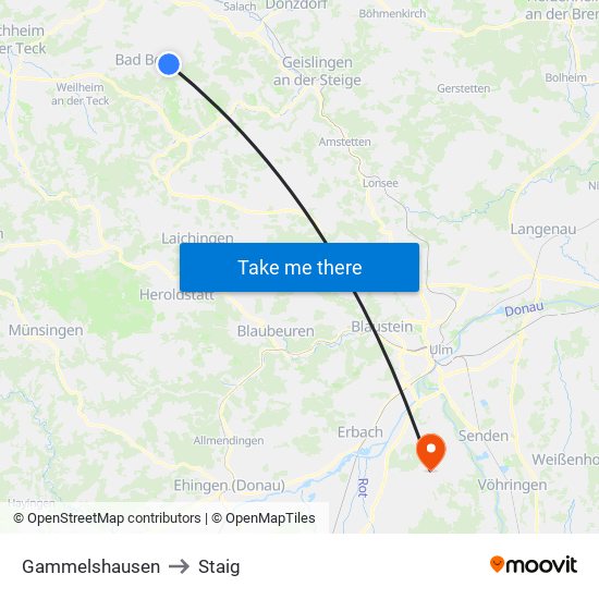 Gammelshausen to Staig map