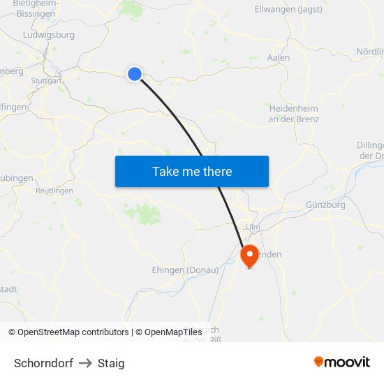 Schorndorf to Staig map