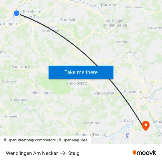 Wendlingen Am Neckar to Staig map