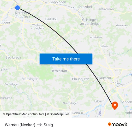 Wernau (Neckar) to Staig map